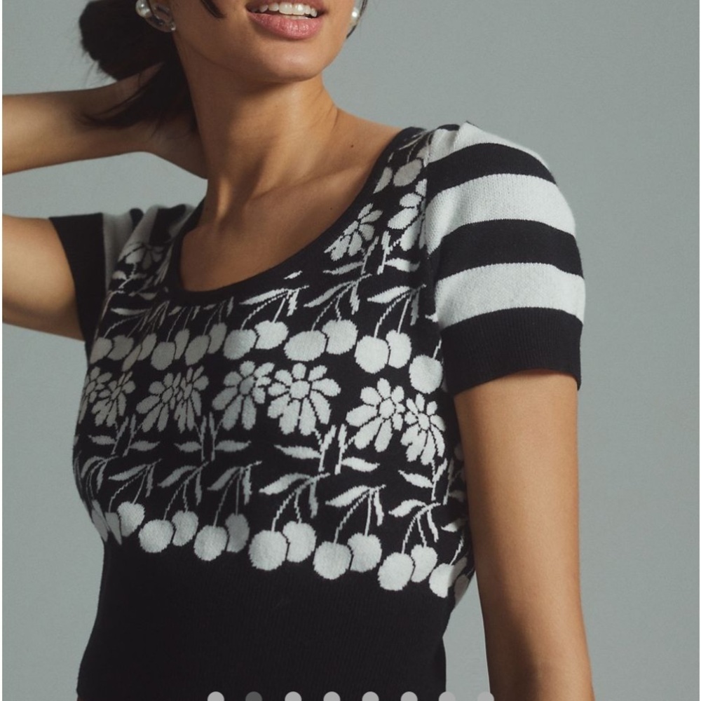 Maeve Black and White trixie sweater daisies and cherries